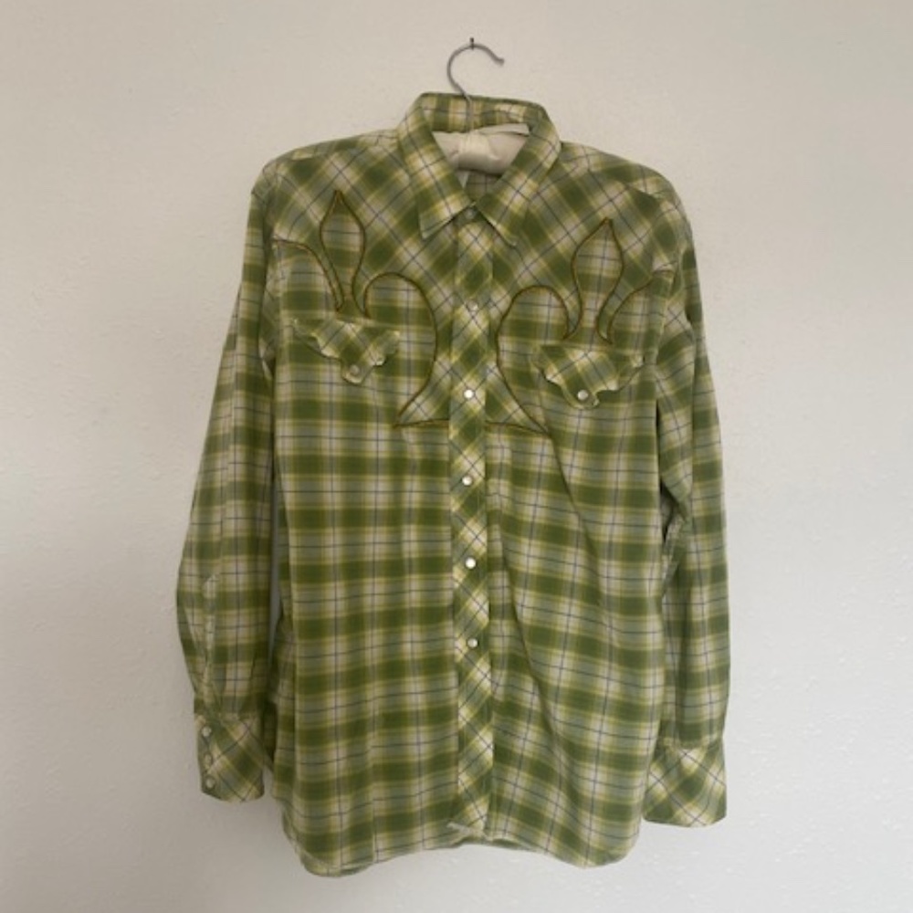 Vintage Western H Bar C California Ranchwear Green Plaid Shirt